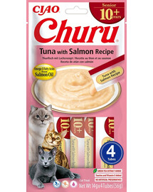 INABA Churu Cat Senior Tuna with Salmon 4x14g krémová pochoutka pro starší kočky s tuňákem a lososem