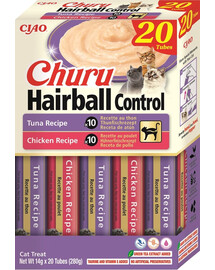 INABA Churu Cat Hairball 20x14g krémová pochoutka z tuňáka a kuřete pro kočky