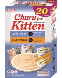 INABA Churu Cat Kitten 20x14g krémová pochoutka z tuňáka a kuřete pro koťata