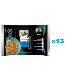 SHEBA Selection Select Slices Rybí příchutě 52x85g kompletní krmivo pro kočky v omáčce s lososem a černou treskou, bílá ryba, mořské ryby, treska