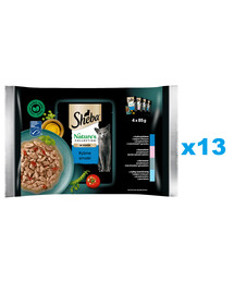 SHEBA Nature’s Collection Rybí Smaki 52x85 g kompletní krmivo pro dospělé kočky v omáčce, kousky s tuňákem, lososem, treskou a mořskými rybami