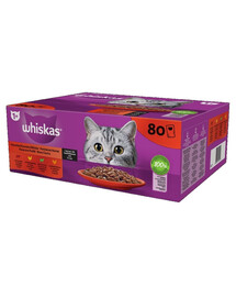 WHISKAS Adult 80x85g Classic Meals kompletní mokré krmivo pro dospělé kočky v omáčce, kousky s hovězím, kuřecím, jehněčím a drůbežím masem
