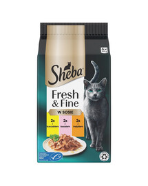 SHEBA Fresh & Fine kapsičky 6x50 g mokré krmivo pro kočky v omáčce s kuřecím masem, lososem a krůtou
