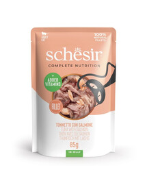 SCHESIR Jelly Adult Tuňák s Lososem v želé pro kočky 85 g
