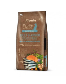 FITMIN Dog Purity Grain Free Adult Junior Fish Menu 12 kg Bezobilné krmivo s rybami pro mladé a dospělé psy středních a velkých plemen