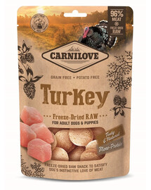 CARNILOVE Raw Freeze-dried Snack Turkey 60g lyofilizované kousky krůty pro štěňata a dospělé psy