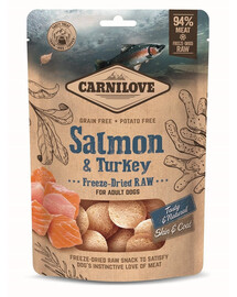 CARNILOVE Raw Freeze-dried Snack Salmon and Turkey 60g Lyofilizované kousky lososa a krůty pro dospělé psy