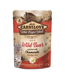 CARNILOVE Wild Boar&Chamomile 85 g - Srnčí vlhké krmivo pro kočky s heřmánkem 85g