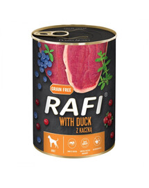 Rafi konzerva pro psy s kachnou, borůvkami a brusinkami 400g