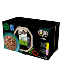 SHEBA Nature's Collection Mix chutí v omáčce Kuře s paprikou a losos s hráškem 8x85g