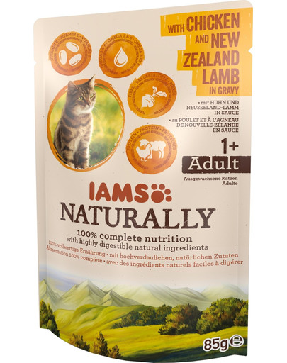 IAMS Přírodní kuřecí a jehněčí maso v omáčce 85 g