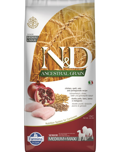 N&D Low Grain Dog Senior M/L Chicken & Pomegranate 12kg