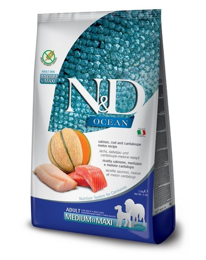 N&D Ocean Dog Adult Medium & Maxi salmon, cod, pumpkin & cantaloupe melon 2.5 kg