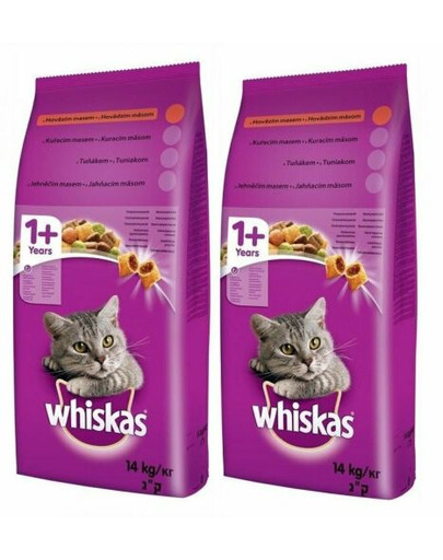 WHISKAS tuňákové granule pro dospělé kočky 2 x 14 kg