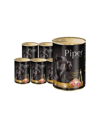 DOLINA NOTECI PIPER mokré krmivo pro dospělé psy s kuřecími srdíčky a hnědou rýží 24x400 g