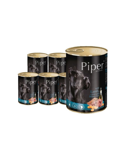 DOLINA NOTECI PIPER mokré krmivo pro dospělé psy s jehněčím, mrkví a hnědou rýží 24x400 g