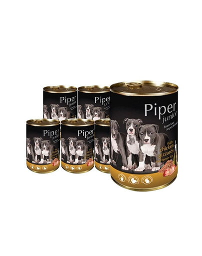 DOLINA NOTECI PIPER mokré krmivo Junior s kuřecími žaludky a hnědou rýží 24x400 g