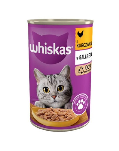 WHISKAS Adult 24x400 g - kompletní mokré krmivo pro dospělé kočky, kuřecí kousky v želé