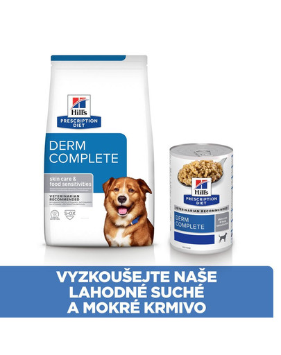 HILL'S Prescription Diet Canine Derm Complete 12 kg krmivo pro posílení kůže psů