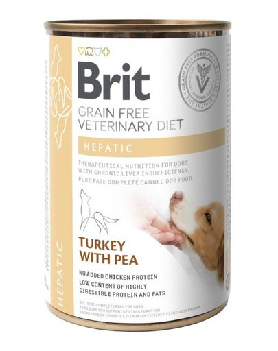BRIT Veterinary Diet Hepatic Turkey&Pea 12x400 g veterinární krmivo v konzervě pro psy na podporu funkce jater