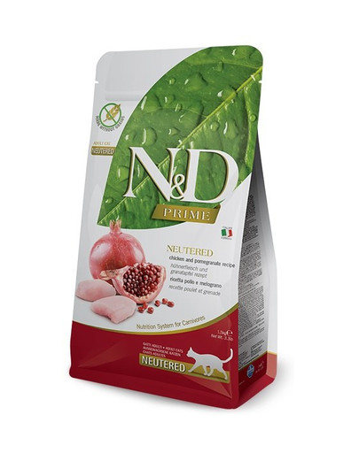 FARMINA N&D Prime Chicken & Pomegranate Cat Nautered krmivo pro kastrované kočky 10 kg