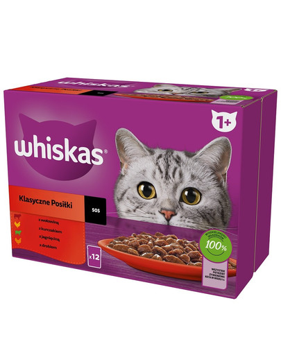 WHISKAS Adult 52 x 85g Vlhké krmivo pro kočky Classic Meals v omáčce s hovězím, kuřecím, jehněčím a drůbežím masem