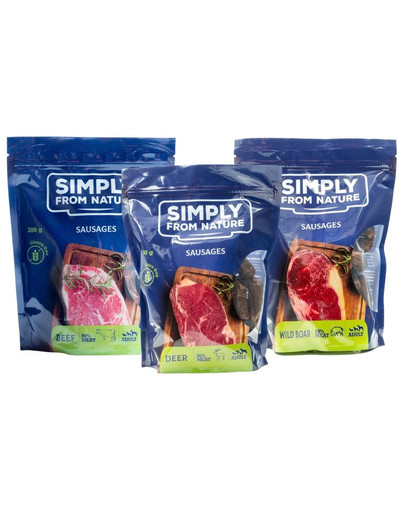 SIMPLY FROM NATURE Přírodní klobásky pro psy MIX PŘÍCHUTÍ 300 g x 3ks