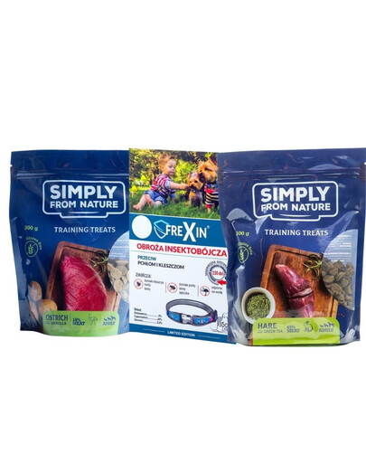 SIMPLY FROM NATURE SET Tréninkových pamlsků 300 g x 2 ks + FREXIN Insekticidní obojek pro psy 35 cm