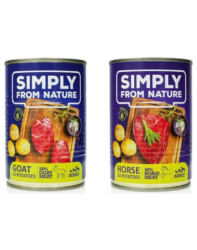 SIMPLY FROM NATURE Kozí maso a brambory + Koňské maso a brambory 400 g x 12ks