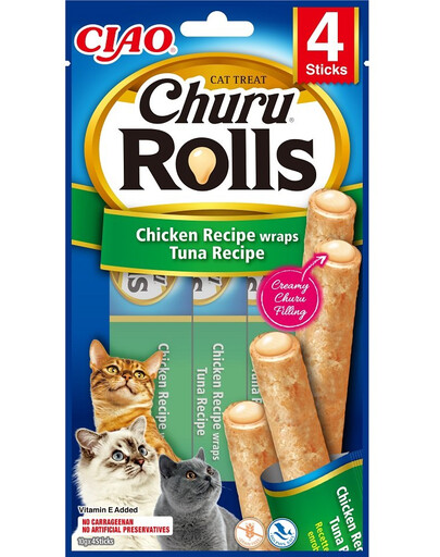 INABA Churu Rolls Chicken 4x10g šátečky s kuřecím masem a tuňákem pro kočky