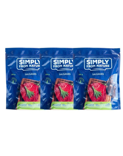 SIMPLY FROM NATURE Klobásky pro psy s koňským masem 3 x 200 g