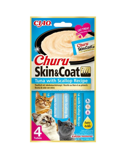 INABA Churu Skin&Coat 4x14g s tuňákem a hřebenatky pro kočky