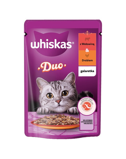 WHISKAS Adult 85 g mokré krmivo pro dospělé kočky v želé s hovězím a drůbežím masem