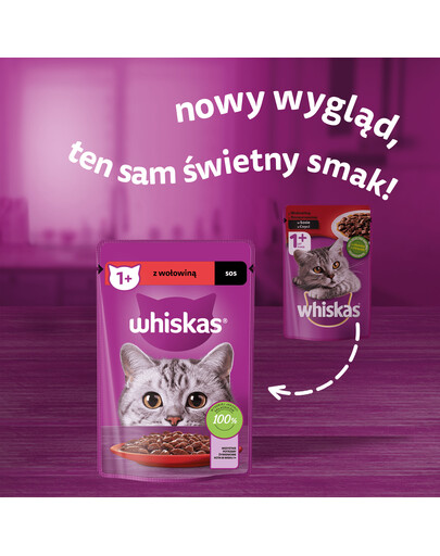 WHISKAS Adult 85g mokré krmivo pro dospělé kočky v hovězí omáčce