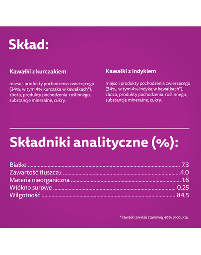 WHISKAS Adult 85 g Mokré krmivo pro dospělé kočky v omáčce s: kuřecím masem, krůtou
