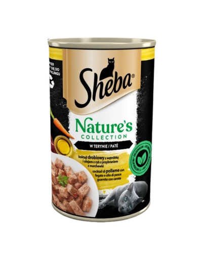 SHEBA 400 g Nature's Collection drůbeží koktejl s játry a rybím olejem s mrkvovou oblohou v terině