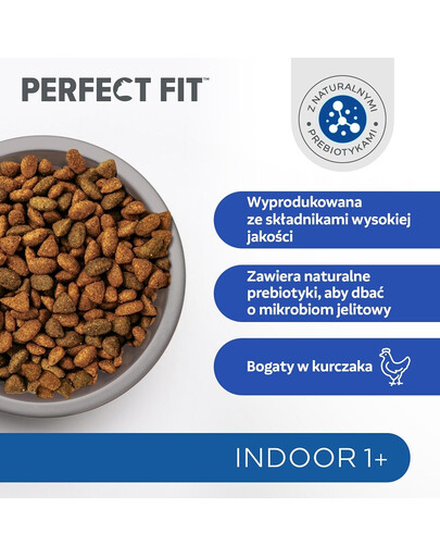 PERFECT FIT Indoor 1+ Bohaté na kuře, 7 kg kompletní suché krmivo pro dospělé kočky