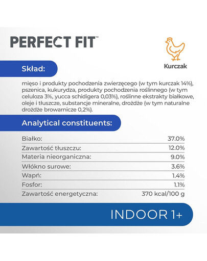 PERFECT FIT Indoor 1+ Bohaté na kuře, 7 kg kompletní suché krmivo pro dospělé kočky