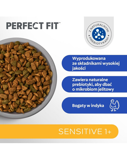 PERFECT FIT Sensitive 1+ Kompletní suché krmivo s vysokým obsahem krůty 7 kg pro dospělé kočky s citlivou stravou