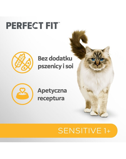 PERFECT FIT Sensitive 1+ Kompletní suché krmivo s vysokým obsahem krůty 7 kg pro dospělé kočky s citlivou stravou