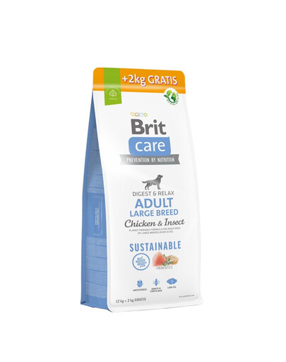 BRIT Care Dog Sustainable Adult Large Breed s kuřecím masem a hmyzem 12 kg + 2 kg ZDARMA