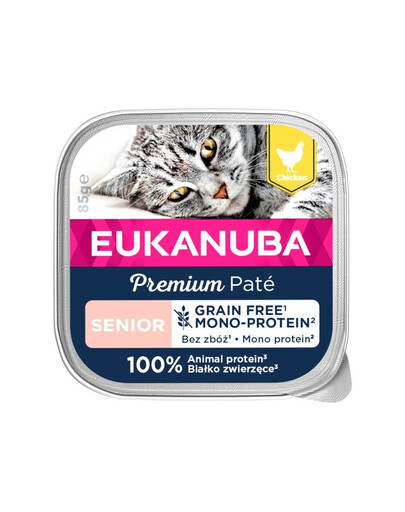 EUKANUBA Bezobilné prémiové Mono Proteinowy pasta dla oldszych kotów kuře 16 x 85 g