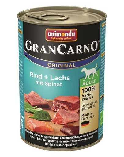 Animonda Grancarno Adult Mit Seelachs + Spinat 400 g konzerva pro dospělé psy hovězí, losos, špenát