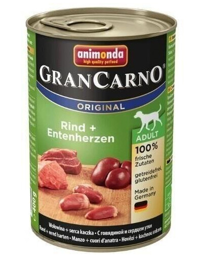 Animonda Grancarno Original Rind + Entenherzen 400 g konzerva pro psy s hovězími a kachními srdíčky 