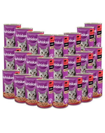 WHISKAS Adult konzerva 24x400 g mokré krmivo pro kočky s hovězím masem v omáčce