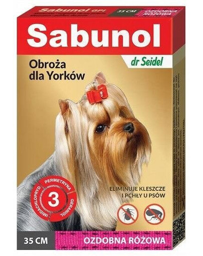 Sabunol GPI růžový dekorativní obojek proti klíšťatům a blechám pro jorky 35 cm