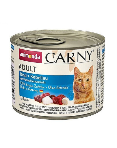 Animonda Carny Adult mit Kabeljau + Petersilienwurzeln 200 g konzerva pro dospělé kočky s hovězím masem, treskou a kořenem petržele 