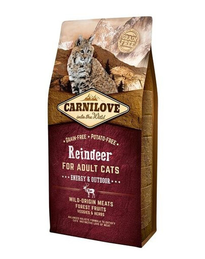 Carnilove For Adult Cats Energy & Outdoor Reindeer 6 kg granule pro dospělé venkovní kočky s příchutí soba