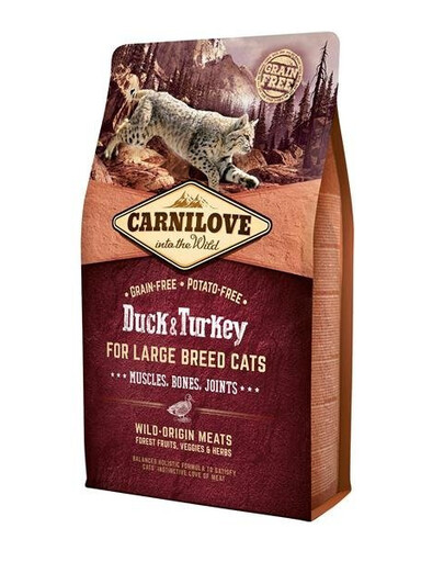 Carnilove For Large Breed Cats Muscles, Bones Joints Duck & Turkey granule pro kočky velkých plemen s kachním a krůtím masem 2 kg