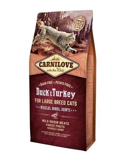 Carnilove For Large Breed Cats Muscles, Bones Joints Duck & Turkey 6 kg granule pro kočky velkých plemen s kachním a krůtím masem